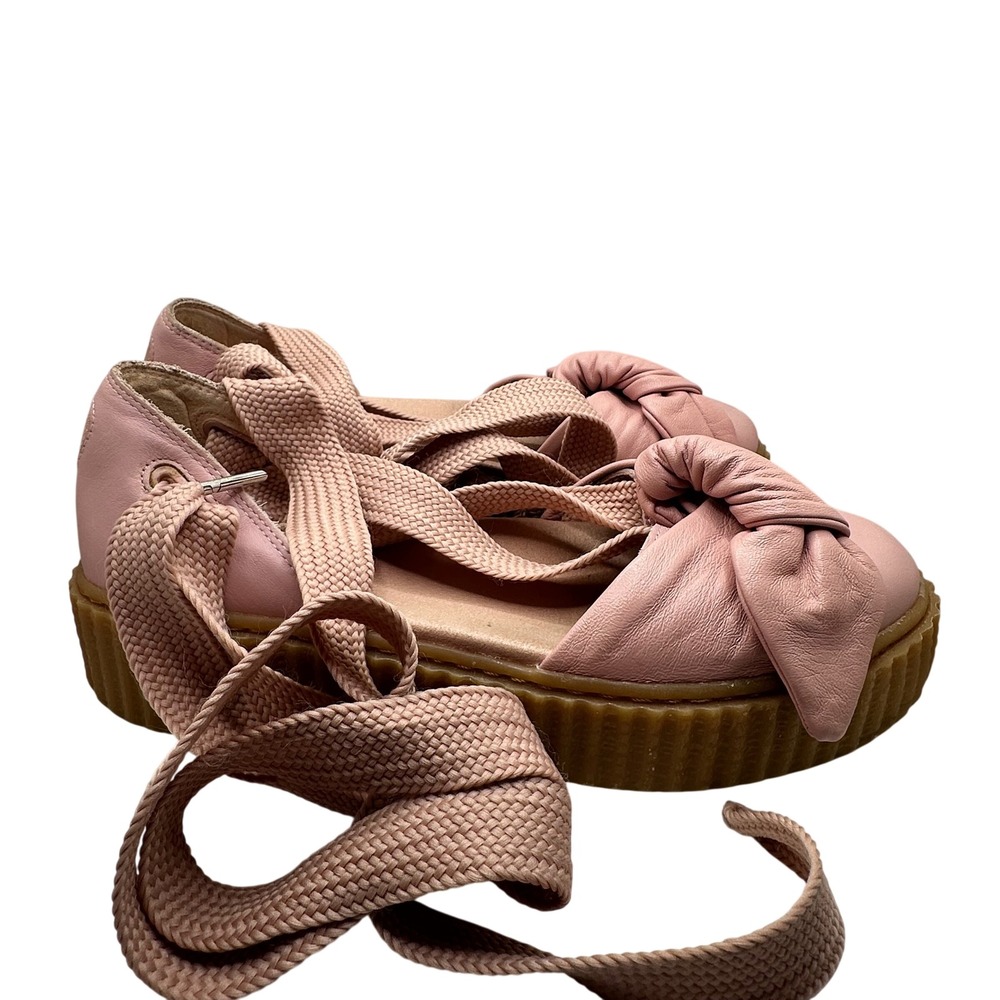 Puma Fenty Rihanna Bow Creeper Sandal Pink Leather Platform Lace Up Size 7